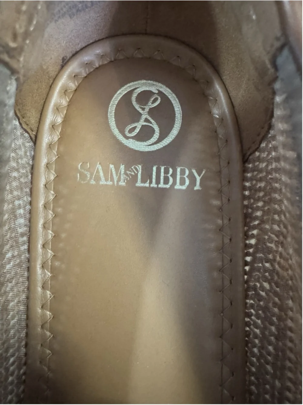 Sam & Libby Bailen loafers Women’s Size 10 Woven Tan Brown Leather Gold Accent